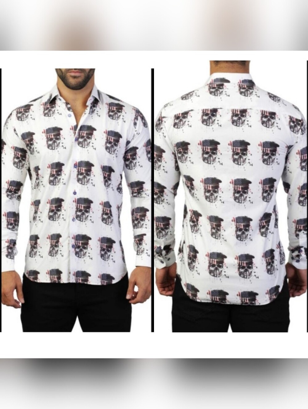 Maceoo | Fibonacci Skull America White Button Down Shirt